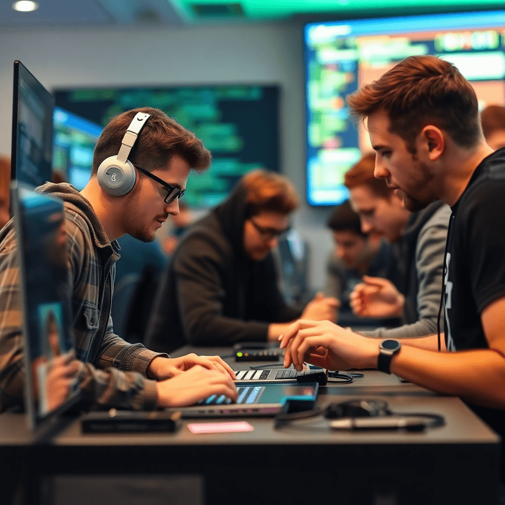 video thumbnail of hackathon teams working intensively, collaborative coding environment